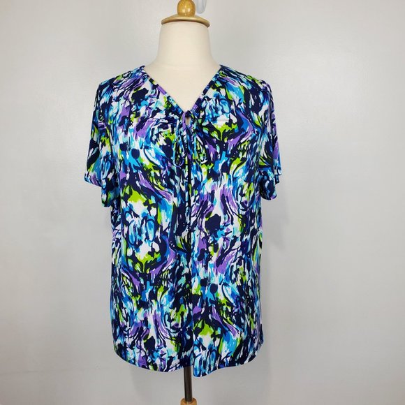 Liz & Me Colorful Fun Short Sleeve Pullover Stretchy Top Size 1X (18/20W) - Picture 12 of 12
